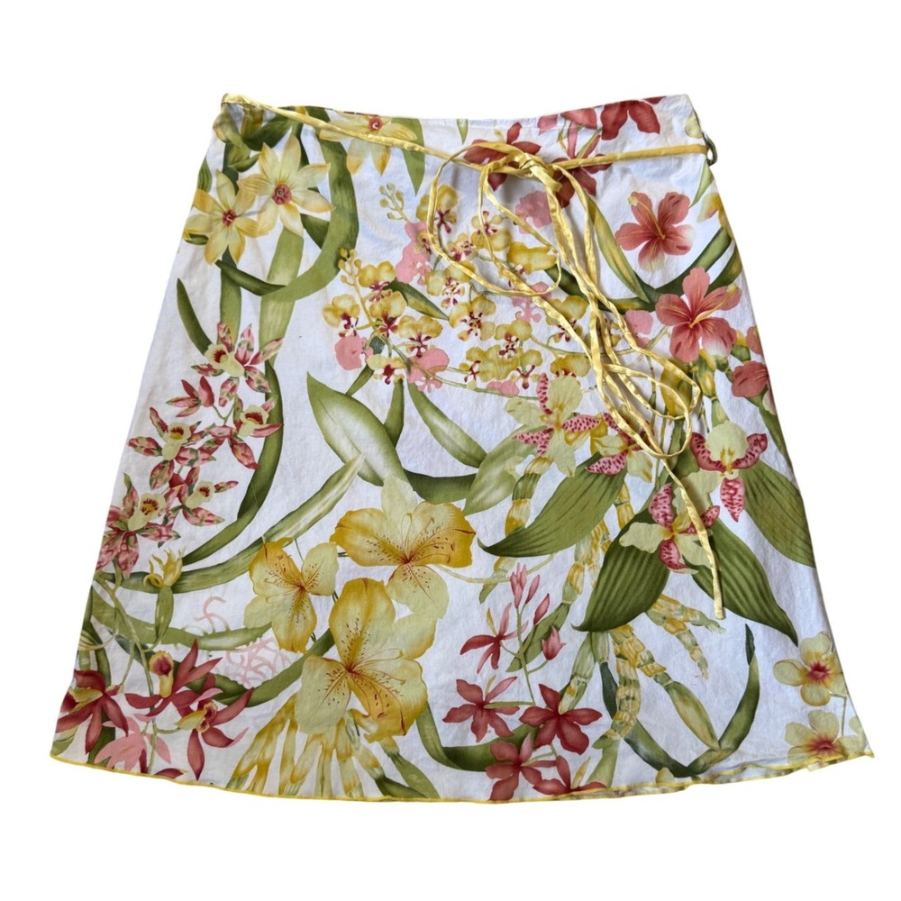 Vintage JOHN PAUL RICHARD Petite Floral Print Midi Skirtโ with Tie Waist Retro